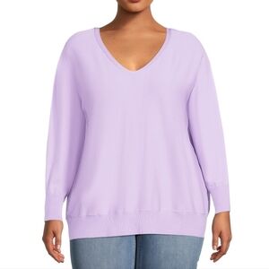 Terra & Sky Women's Plus Size V-Neck Sweater with Dolman Sleeves, Lightweight
